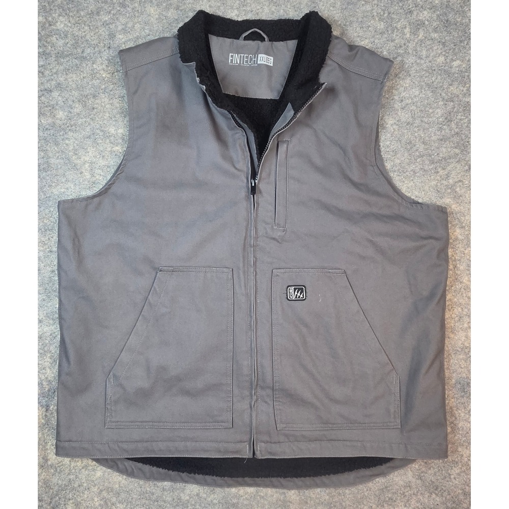 Fintech Mens XXL Gray Canvas Sherpa Lined Full Zip Workwear Vest Like Carhartt